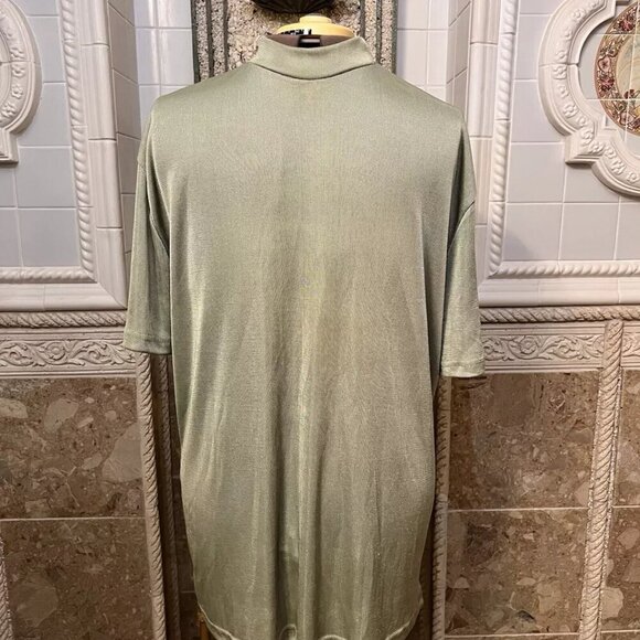 MALTOS. Size 3XL. Celery Green Poly Shiny Short Sleeve Crew Neck Pullover. B50 - Picture 5 of 6